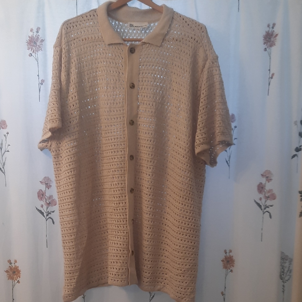 Men's Tan Button-Up Sweater 3x  100% Acrylic